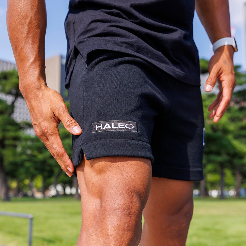 HALEO OTR BLACK SHORTS ショートパンツ フレンチテリーコットン