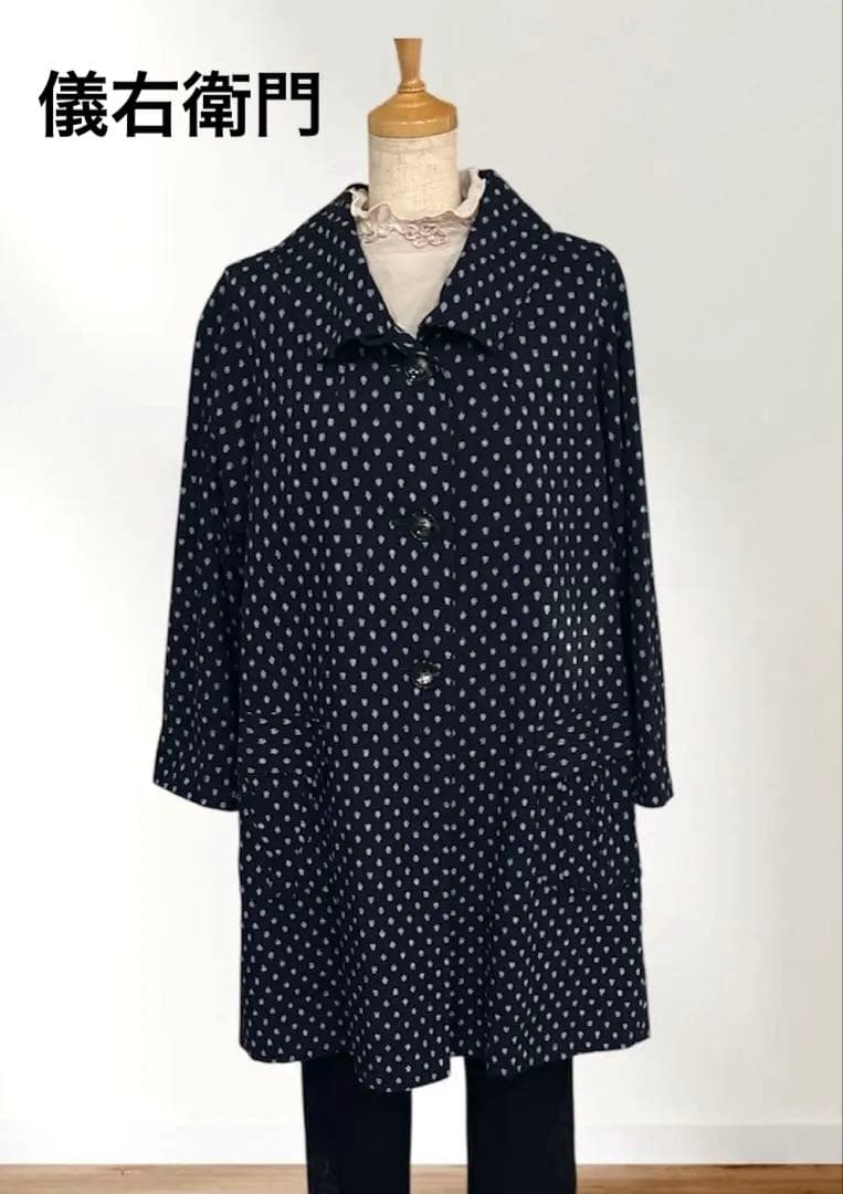 儀右衛門　ギエモン　絣　カジュアル　コート　裏地付　ジャケット　ネイビー 楽天市場】儀右ヱ門【久留米絣裏地付きコート】綿100％レディース春