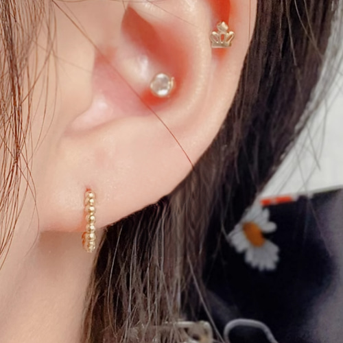 10K（片耳）K10純金Gold10金ツブツブ煌めく中折れフープピアスK10軟骨