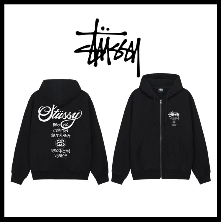 ☆送料・関税込☆STUSSY☆World Tour Zip Hoodie Black 2024☆ (STUSSY