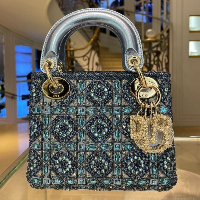 Dior ミニバッグ《Lady Dior Cannage》ブルー ビーズ DHL 直営店 (Dior